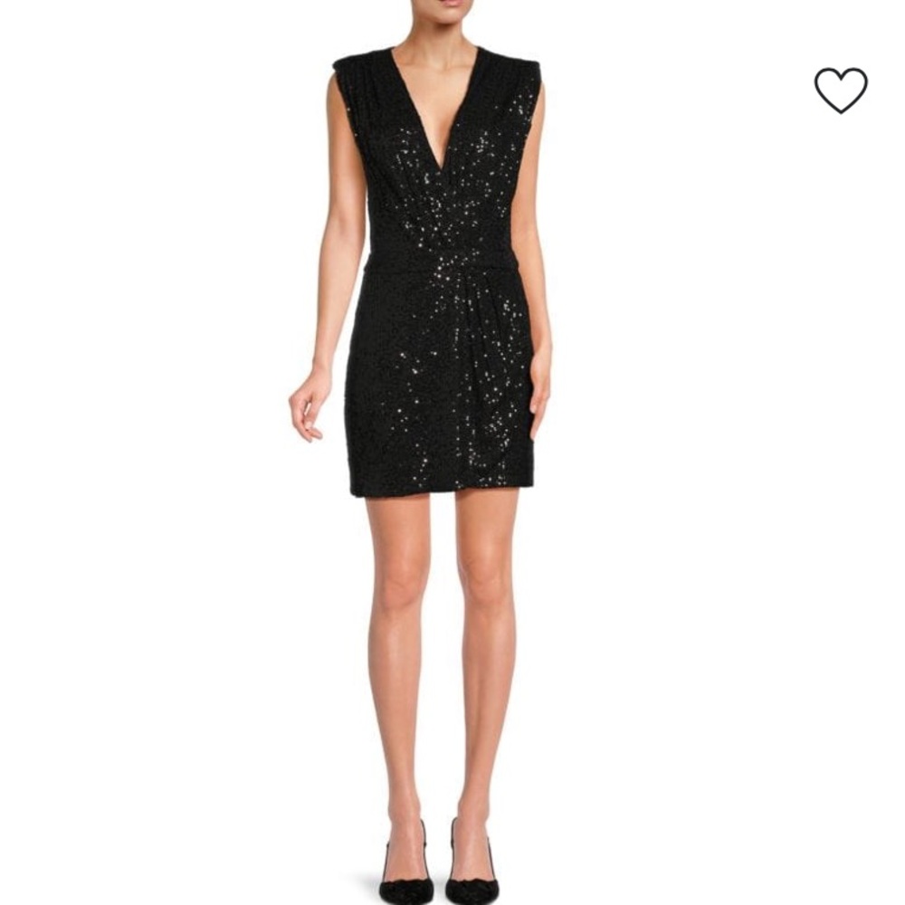 NWT RAMY BROOK Rosalee Plunging Sequin Mini Dress Black 12 - Picture 1 of 12
